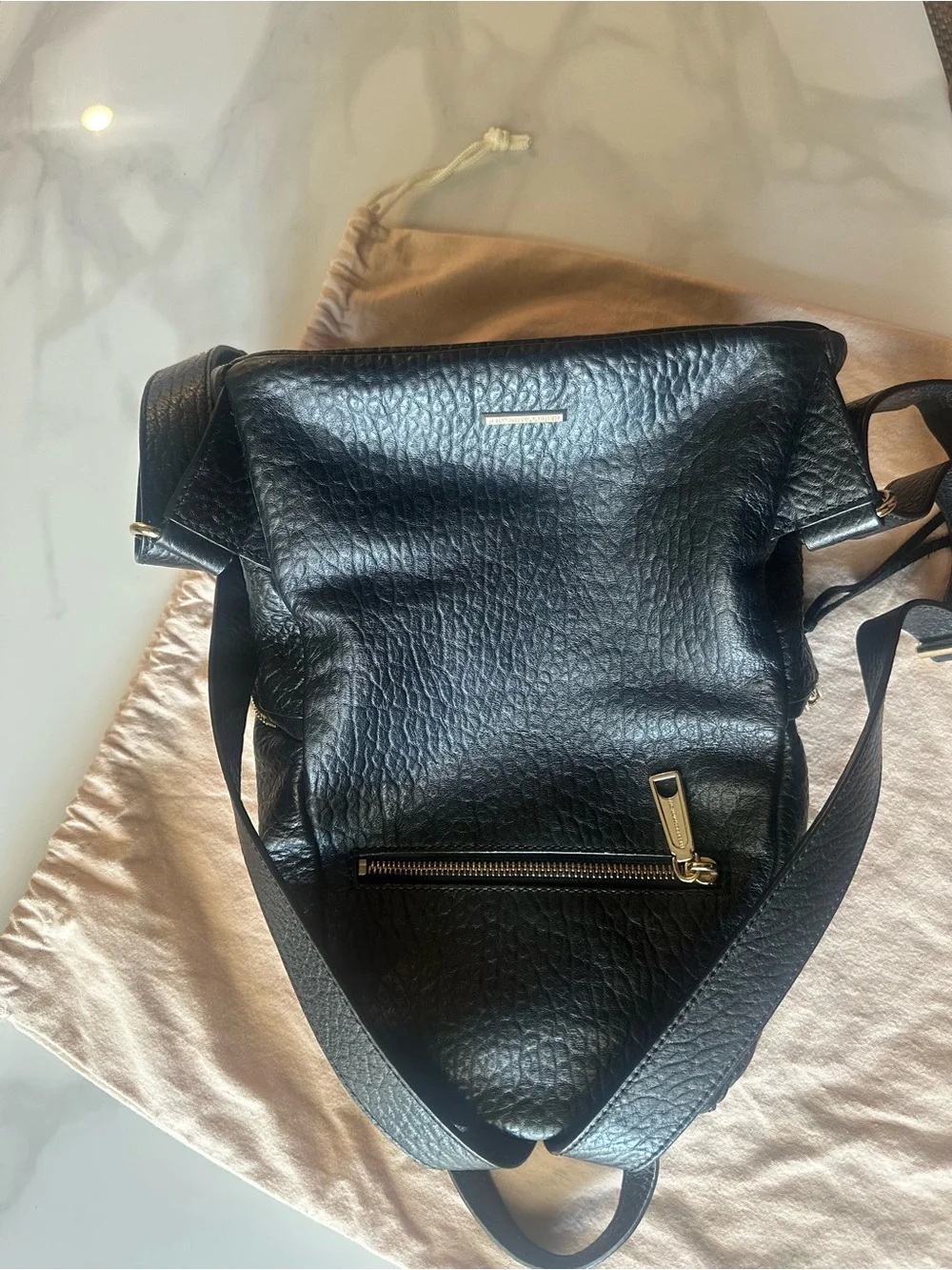 Rebecca Minkoff Julian Black Leather Backpack with Gold-Tone Hardware